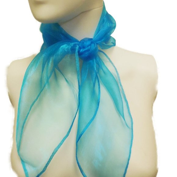 Vintage Scarf Square 22" x 22" blue organza see-through neckerchief - Picture 2 of 5
